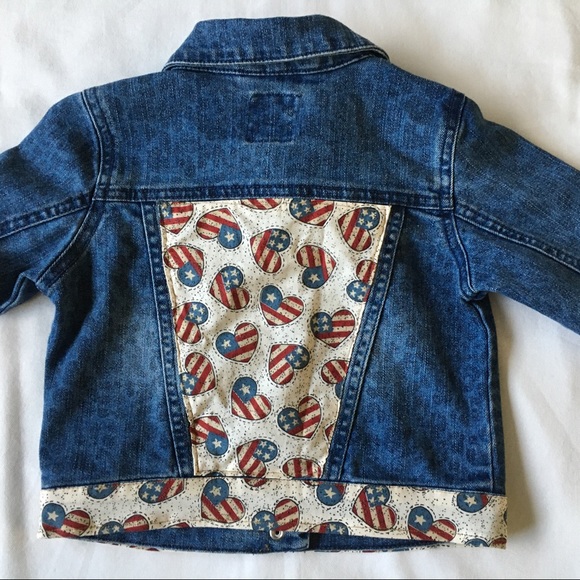 Jeans jacket size 4T 4 patriotic flag hearts coat - Picture 1 of 14